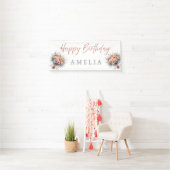 Floral Happy Birthday Personalized Party Banner Si (Insitu)