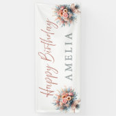 Floral Happy Birthday Personalized Party Banner Si (Verticaal)