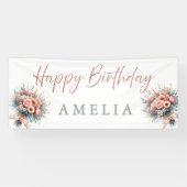 Floral Happy Birthday Personalized Party Banner Si (Horizontaal)