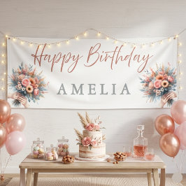 Floral Happy Birthday Personalized Party Banner Si