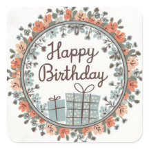 Floral Happy Birthday Sticker met Gift Design