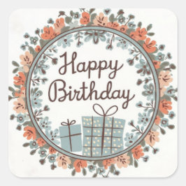 Floral Happy Birthday Sticker met Gift Design