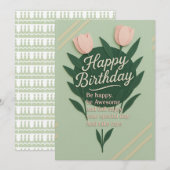 Floral Happy Birthday Wenskaart (Voorkant / Achterkant)