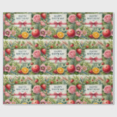 Floral Happy Birthday Wrapping Paper Cadeaupapier (Vlak)