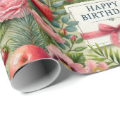 Floral Happy Birthday Wrapping Paper Cadeaupapier (Rol Hoek)