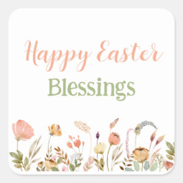 Floral Happy Easter Blessing Classy Custom Text Vierkante Sticker