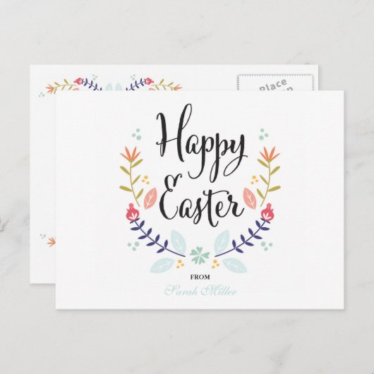 Floral Happy Easter Briefkaart (Voorkant / Achterkant)