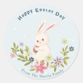 Floral Happy Easter Day Event Custom Rabbit Ronde Sticker
