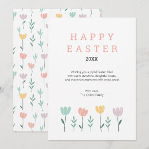 Floral Happy Easter Schattige Modern Pastel Roze B Feestdagenkaart