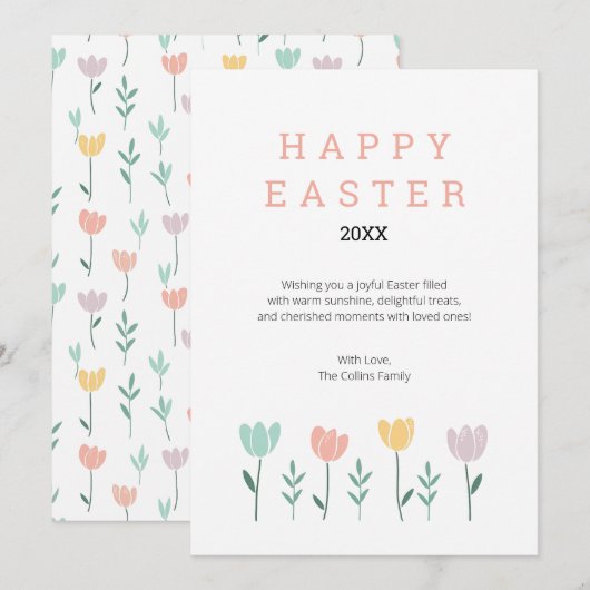 Floral Happy Easter Schattige Modern Pastel Roze B Feestdagenkaart (Voorkant / Achterkant)