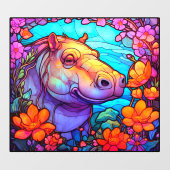 Floral Happy Hippo Kleurrijke Faux Glas in lood Raamsticker (Vel)