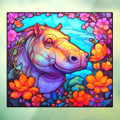 Floral Happy Hippo Kleurrijke Faux Glas in lood Raamsticker (Vel 3)