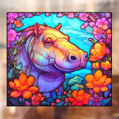 Floral Happy Hippo Kleurrijke Faux Glas in lood Raamsticker (Vel 2)
