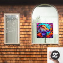 Floral Happy Hippo Kleurrijke Faux Glas in lood