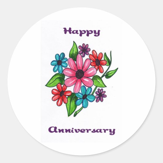 Floral Happy Jubileum Ronde Sticker (Voorkant)