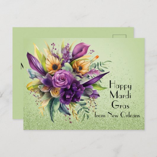 Floral Happy Mardi Gras uit New Orleans Briefkaart (Voorkant / Achterkant)