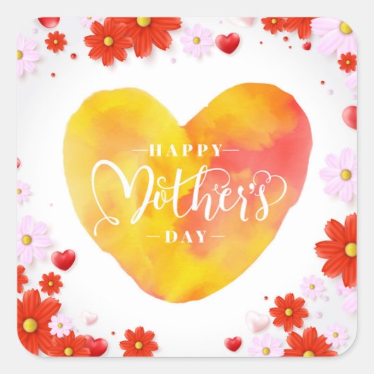 Floral Happy Moederdag, beste mama ooit Vierkante Sticker (Voorkant)