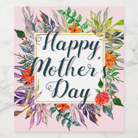 Floral Happy Moederdag Boho Light Waterverf Wijn Etiket (Enkel label)