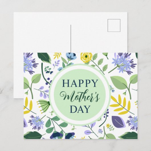 Floral Happy Moederdag Briefkaart (Voorkant / Achterkant)