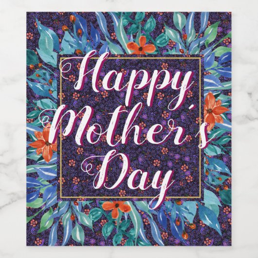 Floral Happy Moederdag Elegant Boho Chic Custom Wijn Etiket (Enkel label)