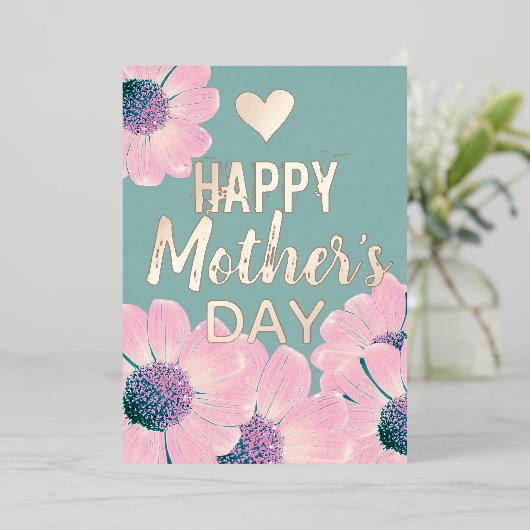 Floral Happy Moederdag Folie Feestdagenkaart (Staand Voorkant)