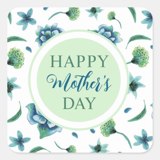 Floral Happy Moederdag Vierkante Sticker (Voorkant)