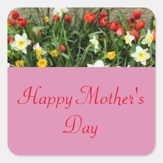 FLORAL HAPPY MOEDERDAG VIERKANTE STICKER (Voorkant)
