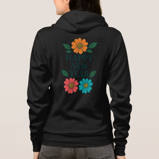 Floral Happy New Year Graphic Zip-Up Hoodie (Achterkant)