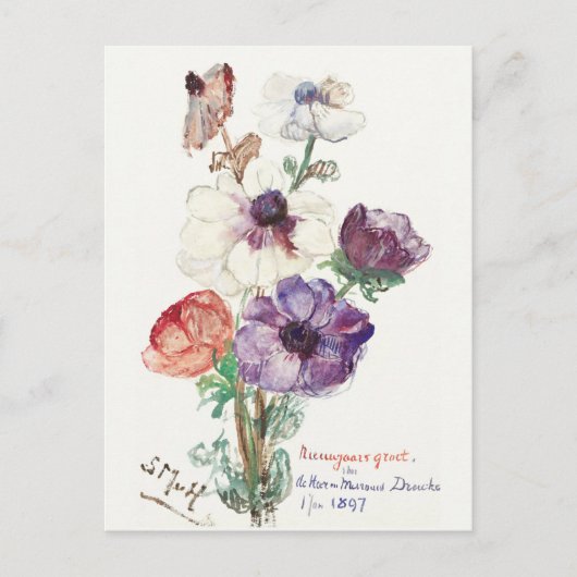  Floral Happy Nieuwjaar Feestdagenkaart (Voorkant)