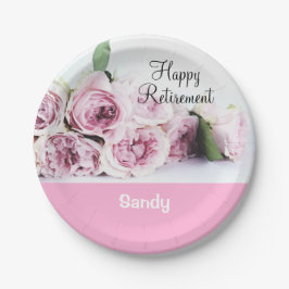  Floral Happy Retirement Paarse roze rozen Papieren Bordje