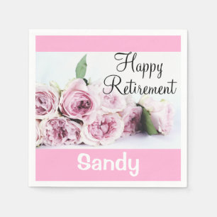 Floral Happy Retirement Paarse roze rozen Servet