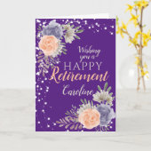 Floral Happy Retirement Peony Roos Paars Kaart (Gele Bloem)