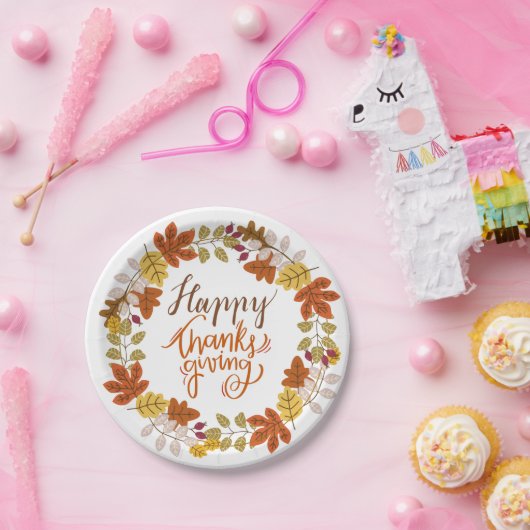 Floral Happy Thanksgiving-tablet Papieren Bordje (Feest)