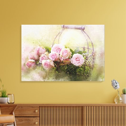Floral Happy Waterverf Rozen Mand Canvas Print (Insitu (Woonkamer))