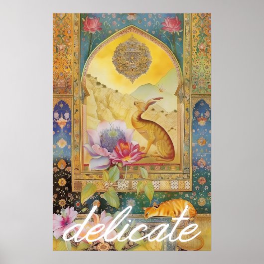 Floral Hare Art Poster Retro Animal Wall Decor (Voorkant)