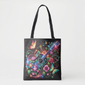 Floral Harmony - Gitaar en Vlinderontwerp Tote Bag (Voorkant)