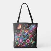 Floral Harmony - Gitaar en Vlinderontwerp Tote Bag (Achterkant)