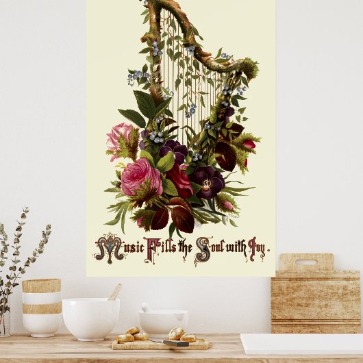  Floral Harp Music Poster (Keuken)