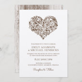 Floral hart bruiloft uitnodigingen | Brown Kraft (Voorkant / Achterkant)