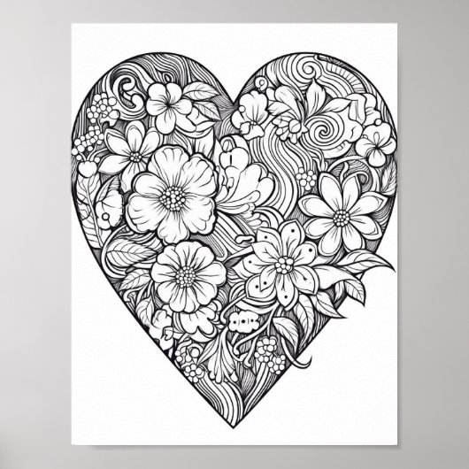 Floral hart kleurend Poster (Voorkant)