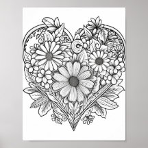 Floral hart kleurend Poster