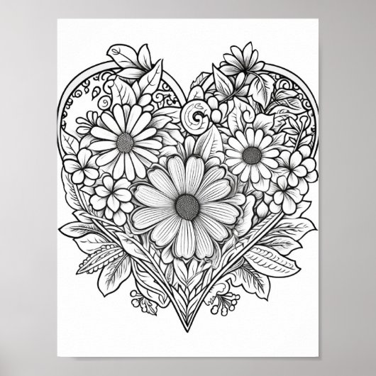 Floral hart kleurend Poster (Voorkant)