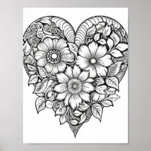Floral hart kleurend Poster