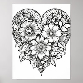 Floral hart kleurend Poster