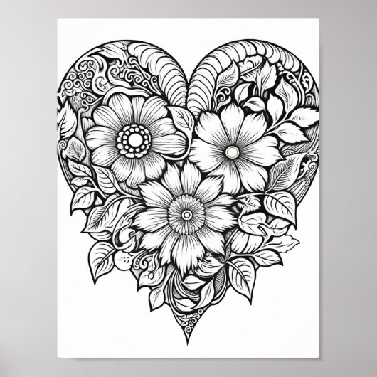 Floral hart kleurend Poster (Voorkant)