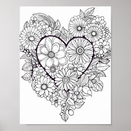 Floral hart kleurend Poster