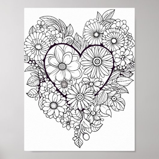 Floral hart kleurend Poster (Voorkant)