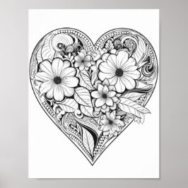 Floral hart kleurend Poster