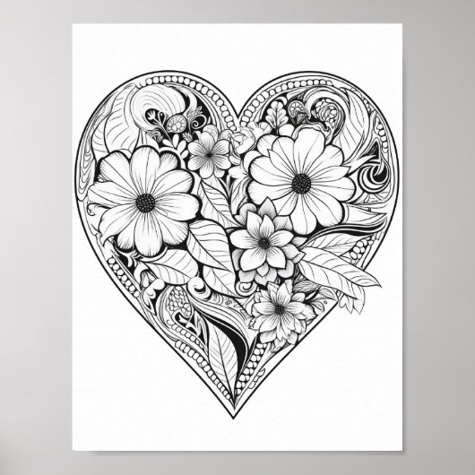 Floral hart kleurend Poster (Voorkant)
