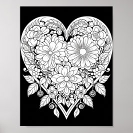 Floral hart kleurend Poster